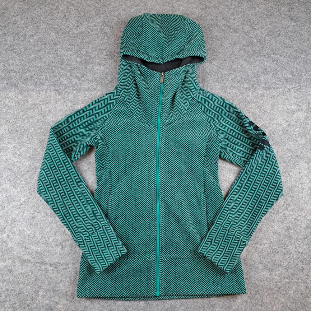 Bench Jacket Womens Small Green Herringbone Fleece Hooded Full Zip Outdoors Warm